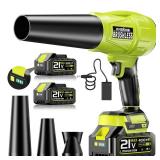 Electric Leaf Blower Cordless,580000RPM Lightweight Handheld Leaf Blower with 2 x 4.0Ah Battery and Charger,Powerful Battery Blower with 3 Extended Nozzle for Lawn Care, Patio Cleaning and Dust