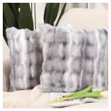 MADIZZ Pack of 2 Thick Plush Wool Throw Pillow Covers 22x22 Inch White Grey Soft Neutral Decorative Throw Pillows Accent Boho Cushion Covers for Couch Sofa Bedroom Pillow Shell