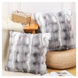 MADIZZ Pack of 2 Thick Plush Wool Throw Pillow Covers 22x22 Inch White Grey Soft Neutral Decorative Throw Pillows Accent Boho Cushion Covers for Couch Sofa Bedroom Pillow Shell