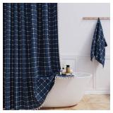 BTTN Extra Long Shower Curtain - 72x96 Inch Long Boho Chic Linen Fabric Heavy Duty Shower Curtain Set with Hooks, Tall Bohemian Farmhouse Shabby Chic Tassel Shower Curtains for Bathroom - Navy Blue