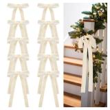 Glitinsel Beige 24 Pcs Velvet Bows Christmas Tree Ornaments Valentines Day Bows Decoration for Garland Home Coquette Wedding Decor (9 x 13 Inch,Width of 1)