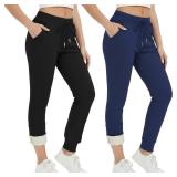 Coume 2 Pcs Women Sherpa Lined Sweatpants Winter Warm Womens Fleece Joggers with Pockets Thermal Athletic Running Pants(Black, Navy Blue,S)