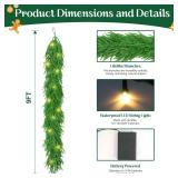 Dapclca Norfolk Pine Garlands with Light Pre-Lit Christmas Garland, Dense Norfolk Pine Real Touch Garland for Table, Mantle, Stairs, Wall, Premium Indoor/Outdoor Christmas Decorations (1, 9ft)