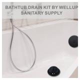 Black Bathtub Drain Conversion Kit Assembly with Single Hole Overflow Faceplate, Wellup All Metal Lift and Turn Tub Drain Twist Trim Kit with Universal Fine/Coarse Thread(Matte Black)
