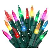 PREXTEX Christmas String Lights with Green Wire - 100 Count, 20 Ft Multicolored Christmas Tree Lights for Xmas Decorations Indoor and Outdoor - Incandescent String Light for Patios, Fences, Holidays