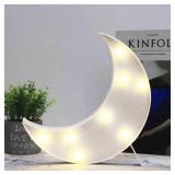 Vicila LED Moon Shaped Marquee Signs, Light Up Night Lights Battery Operated Crescent Moon Lamp for Bedroom, Christmas, Birthday Party Decor - White