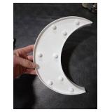 Vicila LED Moon Shaped Marquee Signs, Light Up Night Lights Battery Operated Crescent Moon Lamp for Bedroom, Christmas, Birthday Party Decor - White