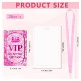 FIONUPI 25 Sets VIP Badges with Lanyards Plastic Clear Backstage Pass Cards Bulk Pink Breakaway Lanyard for Quince Concert Event Birthday Movie Night Party Organizer