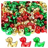 Blueweenly 100 Pcs Shiny Christmas Mini Duck Figures Colorful Christmas Duck Decor Micro Landscape Aquarium Garden Hide and Seek Decoration Charm for Party Gift(Gold, Red and Green)