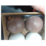 PullCrease 6 Pcs 4 Inch Neutral Christmas Ball Ornaments with Velvet Ribbon Large Rustic Textured Copper Brown Ivory White Ornaments Antique Farmhouse Modern Christmas Decor for Tree Indoor Outdoor