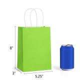 BagDream 5.25x3x8 Inch 100Pcs Green Gift Bags with Handles Small Kraft Paper Bags Bulk for Welcome Party Favors, Baby Shower, Goody, Treat, Retail, Grocery Paper Sacks