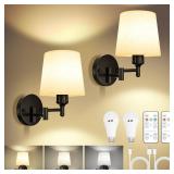Frideko Swing Arm Rechargeable Wall Sconces Set of Two with Remote, 3 Colors Dimmable Battery Operated Wall Light, 5200mAh Wireless Wall Lamp with 4 Timer, Fabric Indoor Wall Lighting for Bedroom BOTH