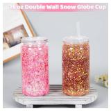 Tswofia 8 Pack plastic Snow Globe Tumbler, 16 Oz Double Wall Plastic Can with Lid and Straw, Plastic Mason Jar Mug for Snow Globe Glitter DIY Gift (Clear)