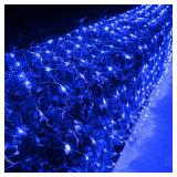 Joomer Christmas Net Lights - 2PACK 12FT x 5FT 360 LED Plug-in Mesh Lights, Waterproof with 8 Modes, Timer, Connectable for Bushes, Trees, Garden, Outdoor Christmas Decor (Clear Wire, Blue)