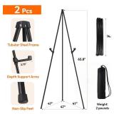 JEAWIWI 2PCS Black Easel Stand for Wedding Sign Stand, 66 Inch Portable Adjustable Poster Stands for Display, Floor Tripod Collapsible Display Easel, Balck Metal Easel Stand with Portable Bags