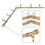 Mayrhyme Warm Gold Corner Window Curtain Rods with Aluminum End Cap Finials and Brackets,1 Inch Diameter Bay Window Curtain Rods,2 Sided 32-86 Inch Adjustable Drapery Rod
