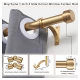Mayrhyme Warm Gold Corner Window Curtain Rods with Aluminum End Cap Finials and Brackets,1 Inch Diameter Bay Window Curtain Rods,2 Sided 32-86 Inch Adjustable Drapery Rod
