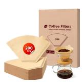 200 Count Coffee Filters #4, Disposable Cone Coffee Filters 8-12 Cup, Unbleached Natural Size 04 Paper Filters Compatible with Ninja, Pour Over and Drip Coffee Maker