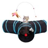 Tempcore Pet Cat Tunnel Tube Cat Toys 3 Way Collapsible, Tunnels for Indoor Cats Kitty Bored Peek Hole Toy Ball Cat, Puppy, Kitty, Kitten, Rabbit