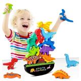 FFTROC Montessori Dinosaur Toys for 2 3 4 Year Old Boys - Wooden Stacking Dinosaur Toys for Kids 2-4 3-5, Toddler Balancing Block Sets