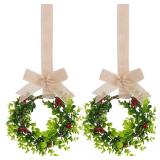 jiebor 2Pcs Mini Christmas Wreaths for Cabinets Small Green Hanging Wreath Ornament for Winter Holiday Home Outdoor Indoor Window Tree Crafts Decorations 25 x 10 Inch
