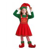 Dormstop Kids Holiday Elf Costumes Deluxe Grils Christmas Elf Dress Set Christmas Party Dress Outfit (3-5 Years)