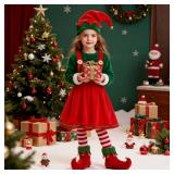 Dormstop Kids Holiday Elf Costumes Deluxe Grils Christmas Elf Dress Set Christmas Party Dress Outfit (3-5 Years)