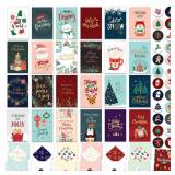 Decorably 24 Pack Foiled & Glittery 6x4in Assorted Box Christmas Cards with Envelopes and Stickers, 24 Festive Designs Christmas Card Set with Printed Message Inside