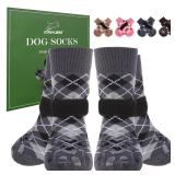 EXPAWLORER Dog Socks to Prevent Licking Paws,4 Pcs Double Sided Anti Slip Dog Booties for Winter,Dogs Boots & Paw Protectors for Small Medium Large Senior Dogs,British Style,Black XS