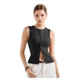 SUUKSESS Women Button Down Going Out Trendy Tops Ribbed Sexy Vest Y2K Tank Tops (Black, M)