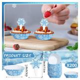 Vesici Bulk Pcs Winter Christmas Cupcake Liners Snowflake Cupcake Toppers Picks Snowflakes Pattern Baking Cups Blue Cake Wrappers Muffin Liners for Xmas Holiday Winter Party Supplies