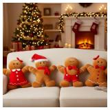 Poen 2 Pcs Christmas Gingerbread Plush Throw Pillows 10 Inches Gingerbread Man Throw Pillow Xmas Decor Gifts for Christmas Stuffed Gift for Family Friends (Sweet Style)