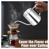 Stainless Steel Gooseneck Spout Kettle for Hand Drip Coffee One Serving Pour Over Kettle for Filter Coffee Long and Narrow Drip Cup for Outdoor Camping (Silver / 350ML / 1Pack)