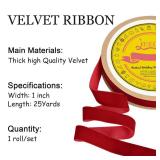 LEEQE Red Velvet Ribbon 1 Inch X 25 Yards Fabric Christmas Ribbon for Wreath Decoration Handmade Craft Ornaments Gift Wrapping & Bow Making