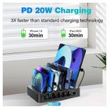 Charging Station for Multiple Devices 68W 6 Port Phone Charger Dock with 6 Cables, 20W Black Fast Charging Station Compatible with Apple Cellphone iPad iPhone Tablet(Black)