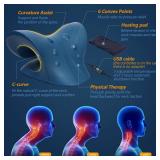 Neck Stretcher for Neck Pain Relief, Heated Cervical Traction Device Pillow with Graphene Heating Pad, Neck and Shoulder Relaxer for TMJ Pain Relief and Cervical Spine Alignment (Dark Blue)