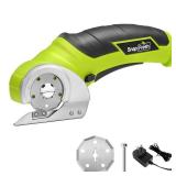 SnapFresh Cordless Electric Scissors, 4V Electric Mini Box Cutter, Carpet & Cardboard Cutter Tool with a Replacement Blade/Charger, Rotary Cutter for Cardboard Packages Leather Plastic Green
