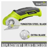 SnapFresh Cordless Electric Scissors, 4V Electric Mini Box Cutter, Carpet & Cardboard Cutter Tool with a Replacement Blade/Charger, Rotary Cutter for Cardboard Packages Leather Plastic Green