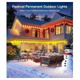 Fussion 200ft Permanent Outdoor Lights for House, 2025 Smart RGB LED Outside Lights with APP Remote Control, IP67 Waterproof Eternity Eaves Lighting for Christmas, Halloween, Holiday, Party, Daily NO 