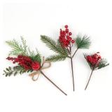 CCINEE Artificial Christmas Red Berry Picks  Assorted Pine Berries Branches Fake Holly Stems for Xmas Tree Decoration Crafts Garland Wreath Decor