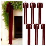 Janinka  Burgundy Large Velvet Christmas Swag Bow 31.5 x 23.6 inch Vintage Christmas Ornament Wine Red Rustic Velvet Staircase Wreath Bows Xmas Tree Topper Bows Large Bow for Outdoor