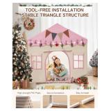 besrey Kids Tent, Kids Play Tent 2 in 1 with Padded Mat and Lights, Large Playhouse with 2 Doors & 4 Windows, Indoor & Outdoor, Christmas Toddler Playhouse, 51 x35 x 51 (Pink)