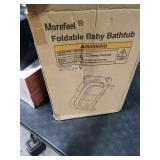 MoreFeel Collapsible Baby Bathtub for Newborn with Thermometer & 1 Hooded Towel & 1 Soft Floating Cushion,Portable Travel Bathtub with Drain Hole, Durable Foldable Baby Tubs for Infants to Toddler