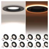 POWERASIA 12 Pack Black 5/6 Inch LED Can Lights with Night Light, 5CCT Retrofit Recessed Lighting Selectable 2700K-6000K Dimmable, 12W=75W, 1200LM Downlight with Metal Smooth Trim-ETL and Energy Star