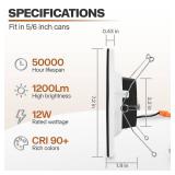 POWERASIA 12 Pack Black 5/6 Inch LED Can Lights with Night Light, 5CCT Retrofit Recessed Lighting Selectable 2700K-6000K Dimmable, 12W=75W, 1200LM Downlight with Metal Smooth Trim-ETL and Energy Star