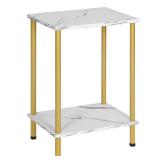 HOOBRO End Table, Small Side Table, Nightstand with 2-Layer Storage Shelves, Sofa Table for Small Spaces, Living Room, Bedroom, Stable Frame, Easy Assembly, Gold and Marble DM09BZ01