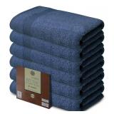 BIOLINEN Navy Bath Towels 24x48 inches 6 Pack | Ultra Soft, Highly Absorbent | 100% Cotton Towels for Bathroom, Gym, Spa, and Hotel Use