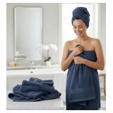 BIOLINEN Navy Bath Towels 24x48 inches 6 Pack | Ultra Soft, Highly Absorbent | 100% Cotton Towels for Bathroom, Gym, Spa, and Hotel Use