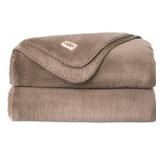 UGG Throw Blanket Fleece Lightweight Soft Cozy Throw for Bed or Chair, Luxury Home Decor, Giftable Christmas Blankets, Machine Washable, 50-inch x 70-inch, Light Fawn Brown