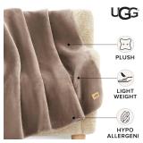 UGG Throw Blanket Fleece Lightweight Soft Cozy Throw for Bed or Chair, Luxury Home Decor, Giftable Christmas Blankets, Machine Washable, 50-inch x 70-inch, Light Fawn Brown